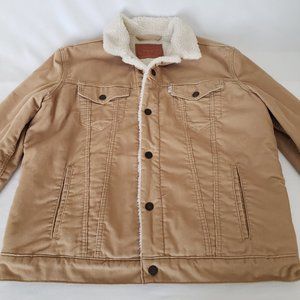 Mens LEVIS Corduroy Sherpa Lined Trucker Jacket-Size XL-Beige-Excellent